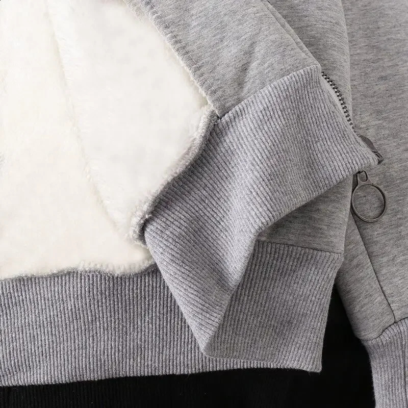 GIDYQ Winter Warm Jacket Womens Fashion Hoodie Casual Loose Zipper Korean Oversized BF Student Full Match Parkas Grey 241007