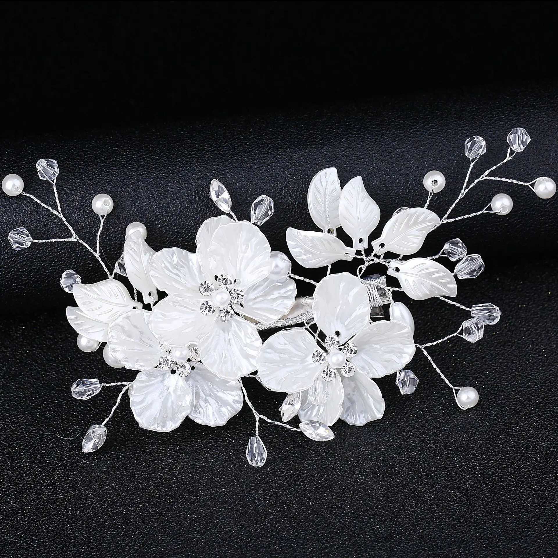Crystal pearl flower hair clip elegant womens headwear precious jewelry bridal wedding hair accessories W2410076