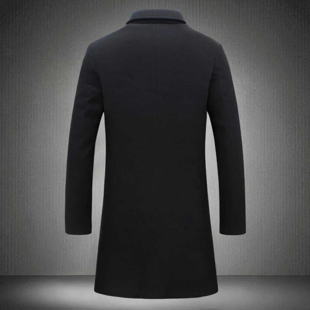Mens Jacket Autumn/Winter New Casual Long Windproof Jacket/Mens Solid Color Single Perforated Trench Jacket W241007