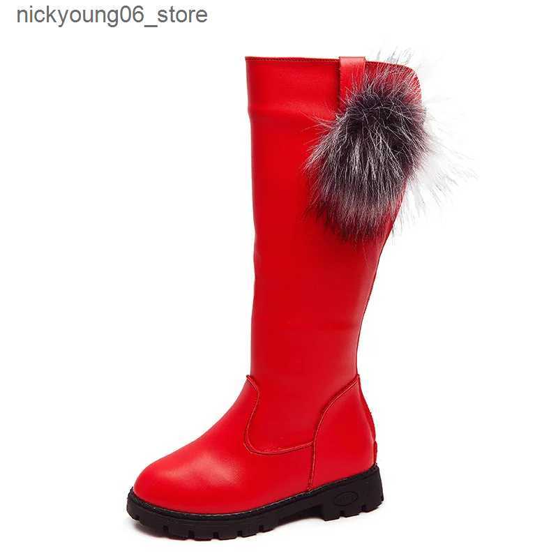 Boots Zapatillas Nia Plush Girl Boot Autumn Winter Fashion Kid Boot Soft Soled Long Boot Cartoon Leather Boot Princess Boot L240910
