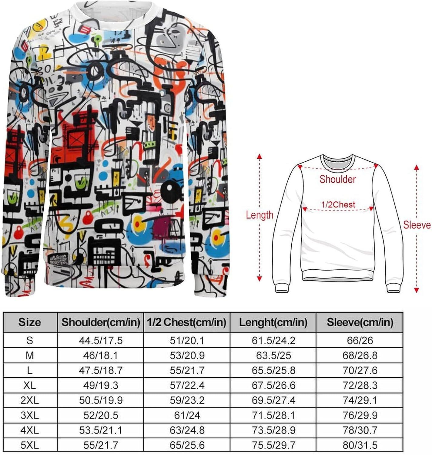 Long Sleeve Shirts for Men sweatshirt Men's Crewneck Sweatshirt Casual Streetwear Hip Hop Graffiti Sweatshirt Long Sleeve Pullover Streetwear Cas
