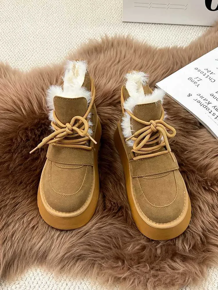 Round Toe Lady Boots Womens Rubber Shoes Rain Booties-Women Winter Footwear Lace Up Flat Heel Australia Lolita Med Snow PU S Q240914