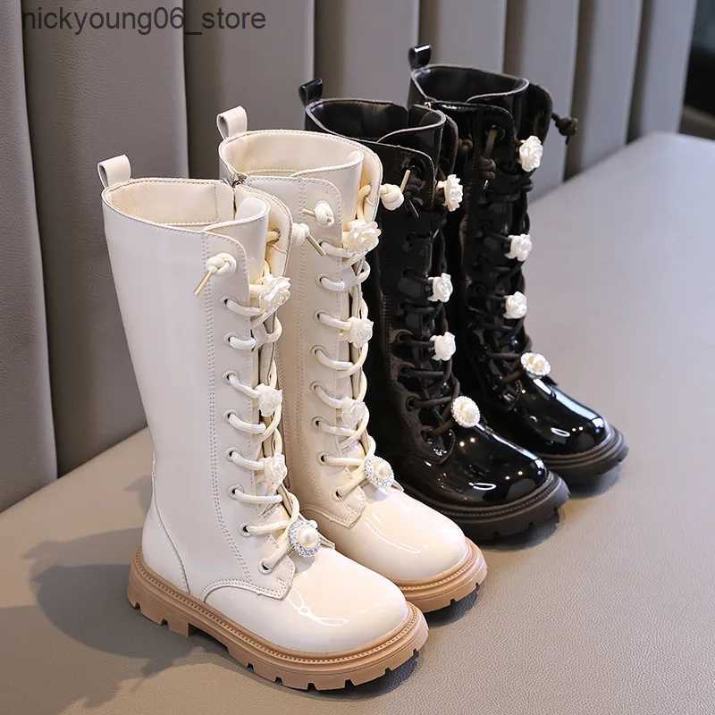 Boots Spring and Autumn New 2024 Versatile Breatheable Sweet Girls Casual High Boots Elegant Princess Boots Drop Shipping Fashion Kids L240910