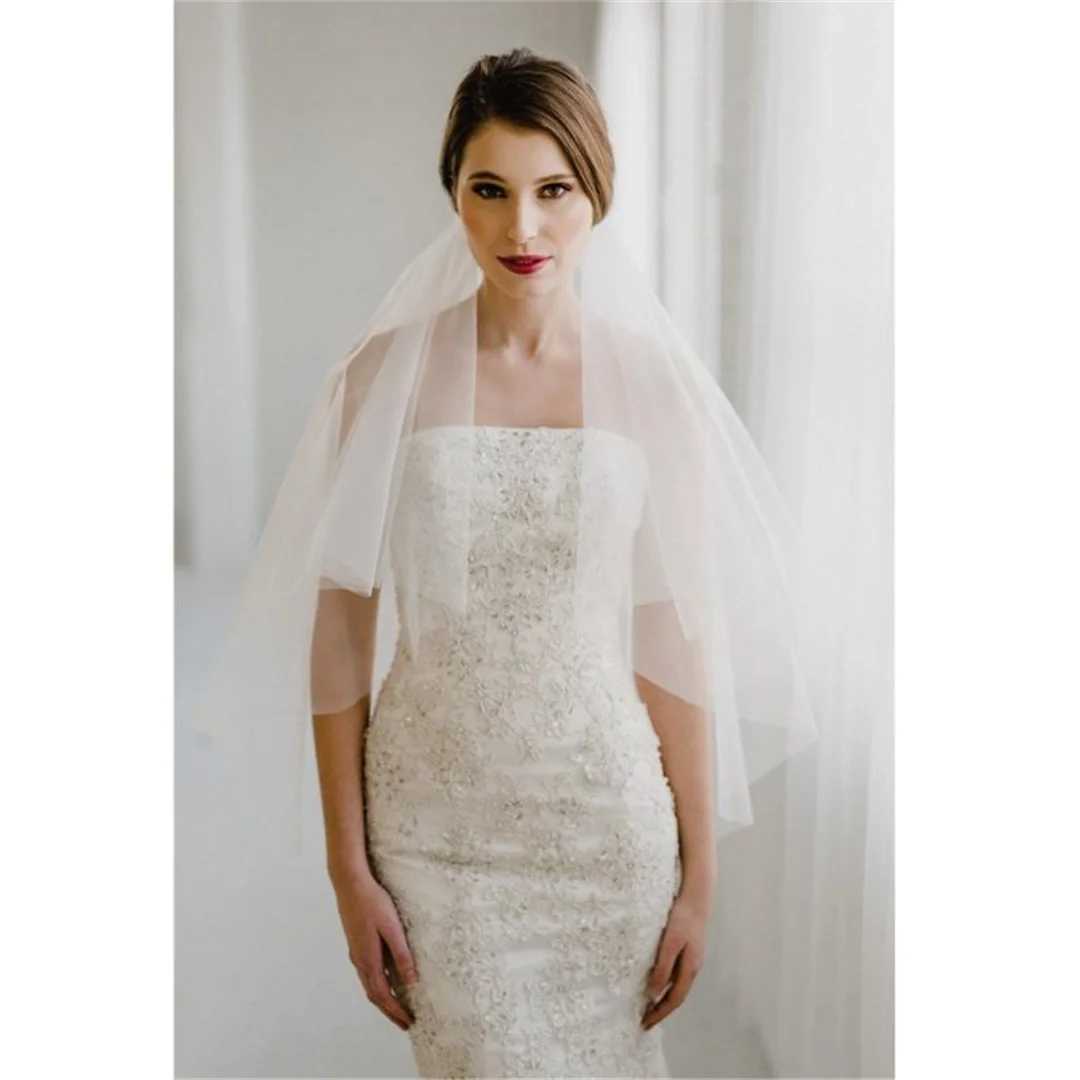New Design Fashionable Short Thin Yarn Headwear Pearl Double layer Bridal Veil Ivory Wedding Accessories Simple Wedding Veil W241007