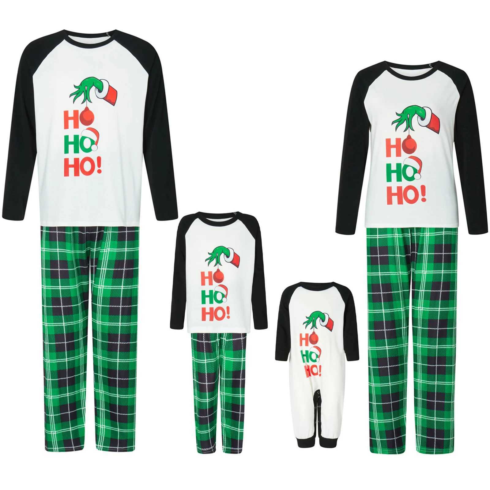Christmas Family Pajama Set Cartoon Printed Long Sleeve T-shirt Green Plain Pants Christmas Set Soft Casual Clothing W241008