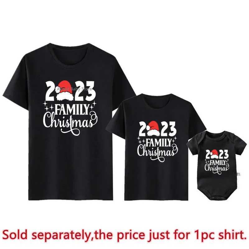 2023 Family Christmas Shirts Cotton Family Matching Outfits Dad Mom Kids Tshirts Baby Rompers Matching Pajamas Xmas Clothes GiftXJ241008