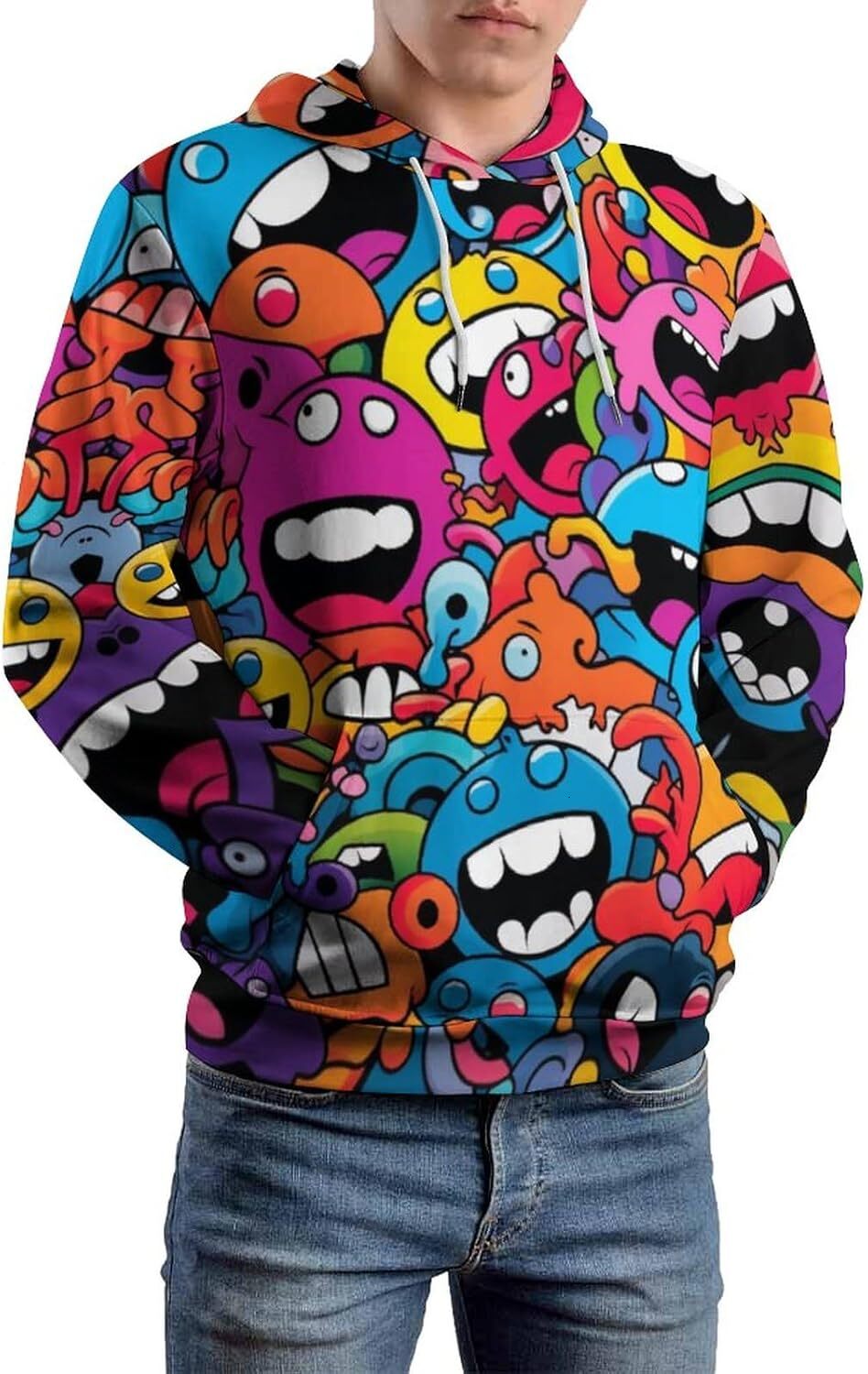 Hoodie for Mens Womens Unisex Colorful Smiling Face Hoodie Hippy Funny GraffitiGraphic Hoodies sweatshirt comfort