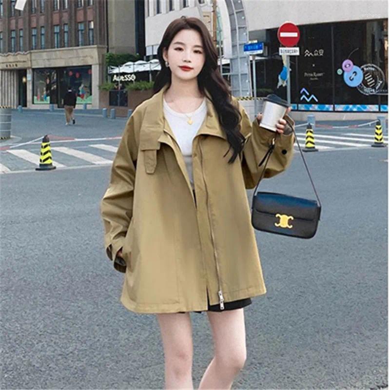 Women's Trench Coats Khaki Windbreaker Coat Spring Autumn 2024 British Style Short Cloak Overcoat Casual Loose