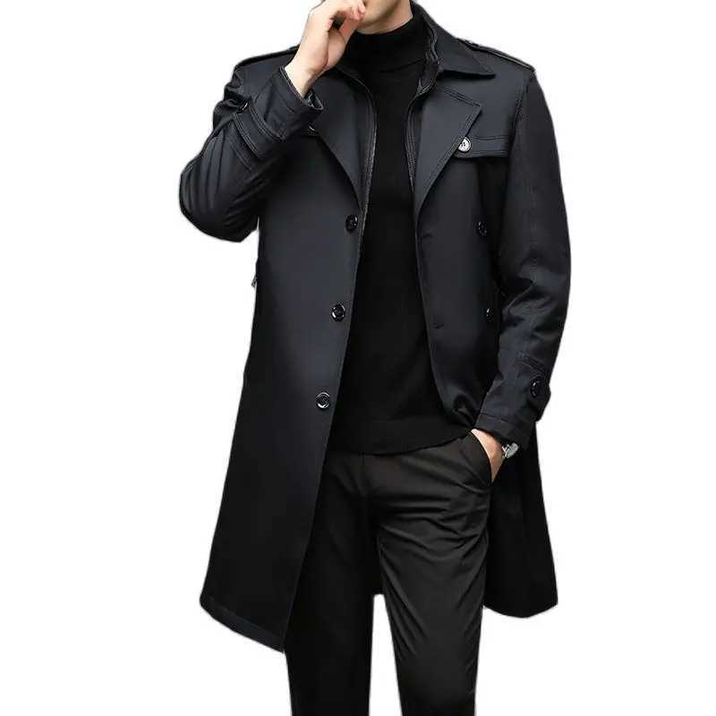 New slotted jacket mens long detachable intelligent leisure windproof machine mens long jacket solid color lapel slotted jacket W241007