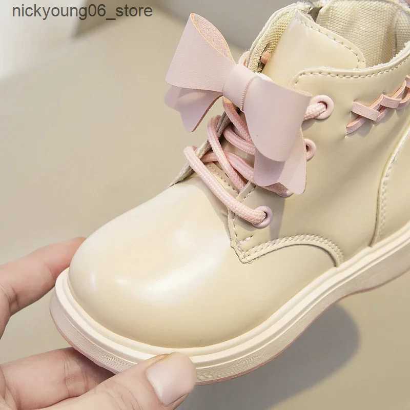 Boots Girl Boot Children Plush Short Boot Bow British Style Leather Boot Baby Boot Winter for Girl Kid Casual Sneaker Botas Para Nia L240910