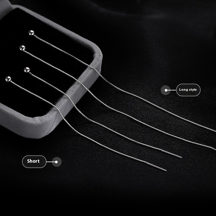 Round bead 2024 new style temperament hole ear line women's silver needle long earrings round face looks slim