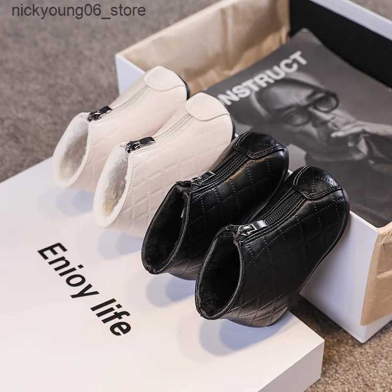 Boots Girls Boots Versatile Soft Breatheable Baby First Walker Shoes Front Zipper Solid Color Casual Kids Fashion Cotton Boots Simple L240910