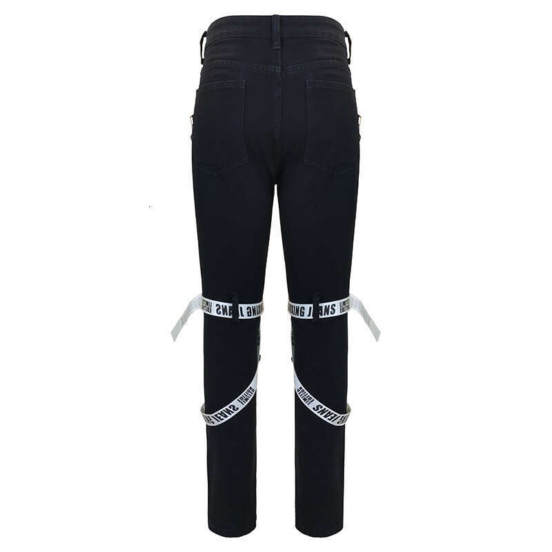 2024 Cross Border Europe And America New Men's Trend New Woven Denim Jeans With Holes, Small Foot Zippers, Slim Fit Men's Fashion Trend Men&
