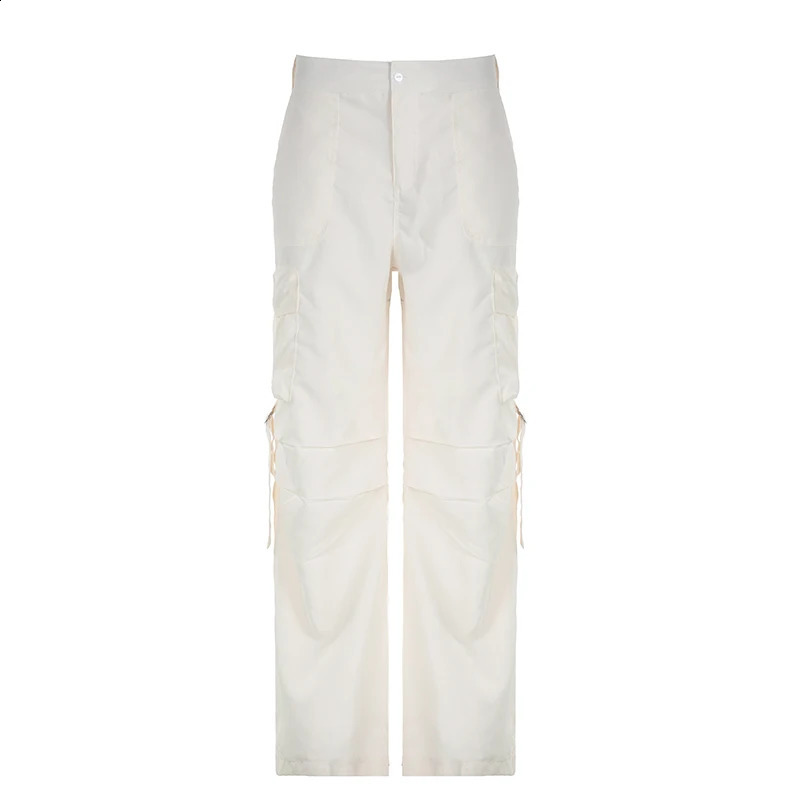 Darlingaga Streetwear Basic Buckle Cargo Pants Women Solid Straight Leg Big Pockets Baggy Trousers All-Match Y2K Sweatpants Chic