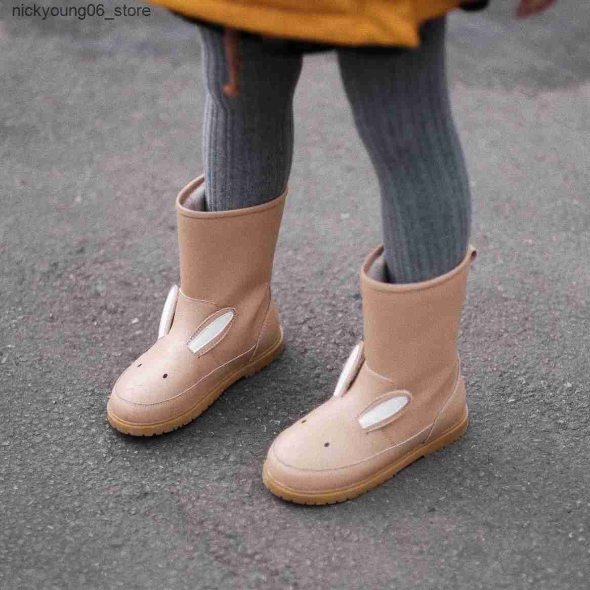 Boots Cartoon Animals Winter Genuine leather Boys Snow Boots Rabbit Sheep Warm short plush Fashion Childrens casual boots Girls shoes L240910