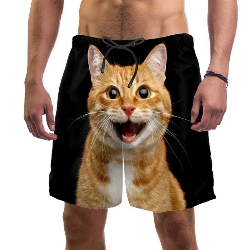 3D printed fun cat beach shorts mens quick drying swim trunks summer drag cool vacation surfboard shorts mens clothingW240713