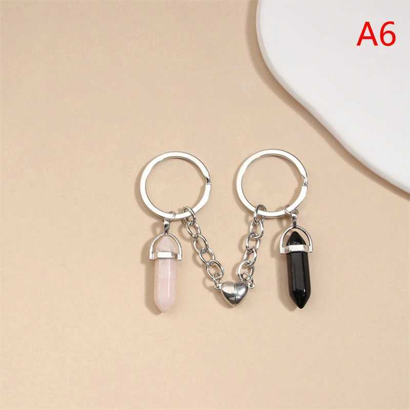 Love Design Keychain Crystal Quartz Stone Heart Key Ring Magnetic Button Key Chains For Couple Friend Gifts DIY JewelryX241008