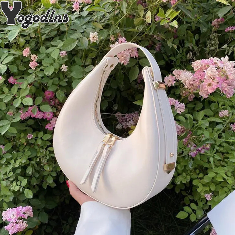 Fashion Design Tote For Women Half Moon Hobo Bag Lady Brand Shoulder Bags PU Leather Armpit Clutch Handbag And Purse