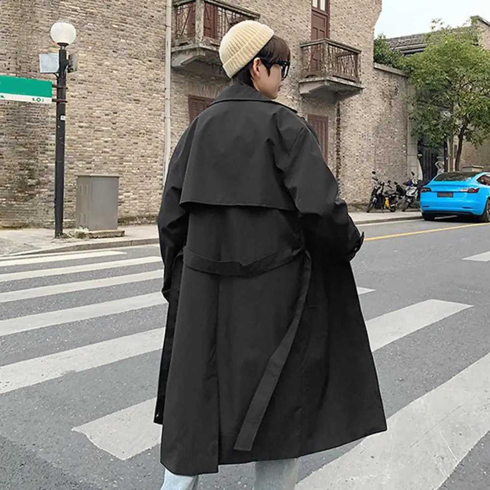 Autumn trench coat lapel coat oversized and fashionable streetwear mens spring coat mens winter coat for dating W241007