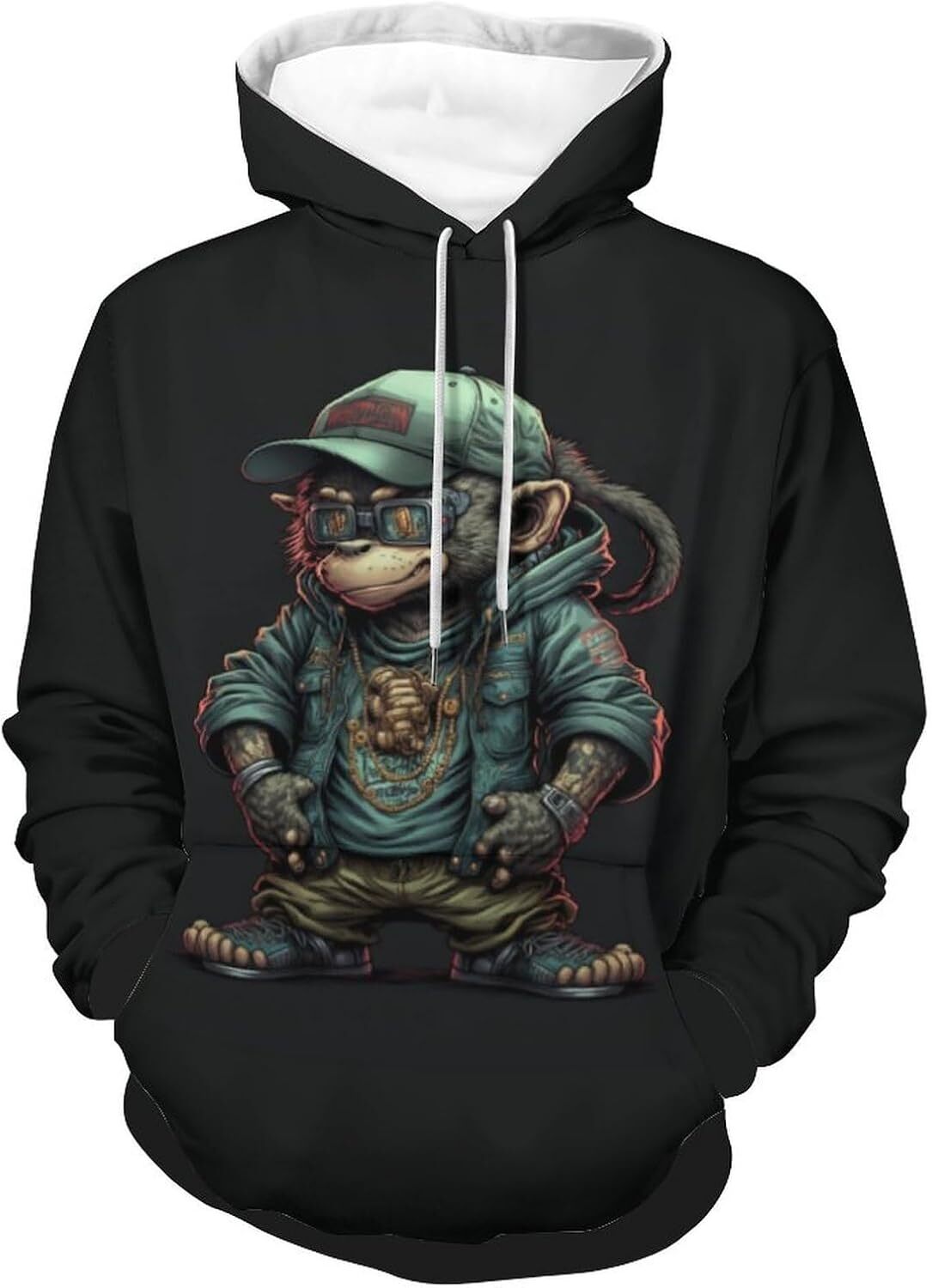 Hoodie for Mens Womens Mens Monkey Print Hoodies with Pockets Soft Personalized Funny Hooded Sweatshirts Graphic Hoodies sweatshirt Pullover Long Slee