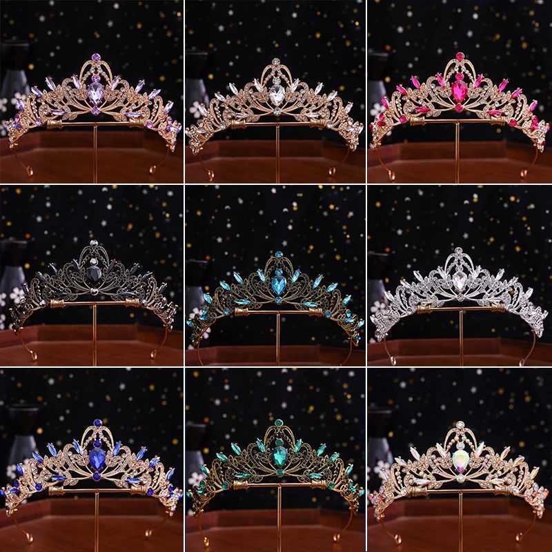 1 brides crown Tiara alloy black retro Baroque Rhinestone crystal wedding accessory performance hair accessory W241007