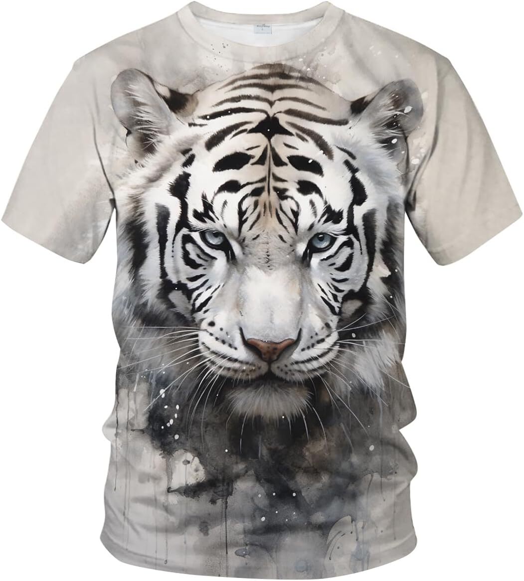 Mens T shirt Mens Tiger Roar Shirt Novelty Retro Hand Painted Watercolor Animal Pattern Summer Short Sleeve Tees Tops shirts tshirt graphic tee Casual