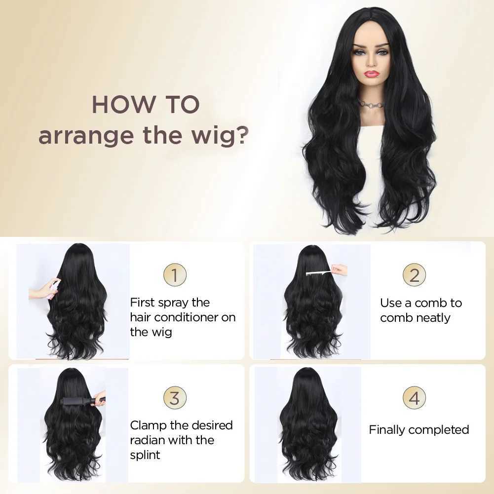 WIGNEE28 Inch Long Body Wave Wig Synthetic Hair Black Wigs for Women Cheap Wigs on Sale Clearance Heat Resistant Fiber Daily UseXJ241008