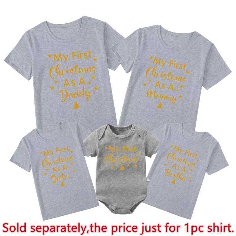 New Family Christmas Shirts First Christmas As Dad Mom Brother Sister Tshirt Matching Baby 1st Xmas Rompers Family Look OutfitsXJ241008