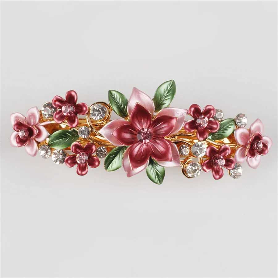 High end Korean butterfly flower spring clip hair clip womens fashion metal drip oil half tie hair clip top hair clip W241007