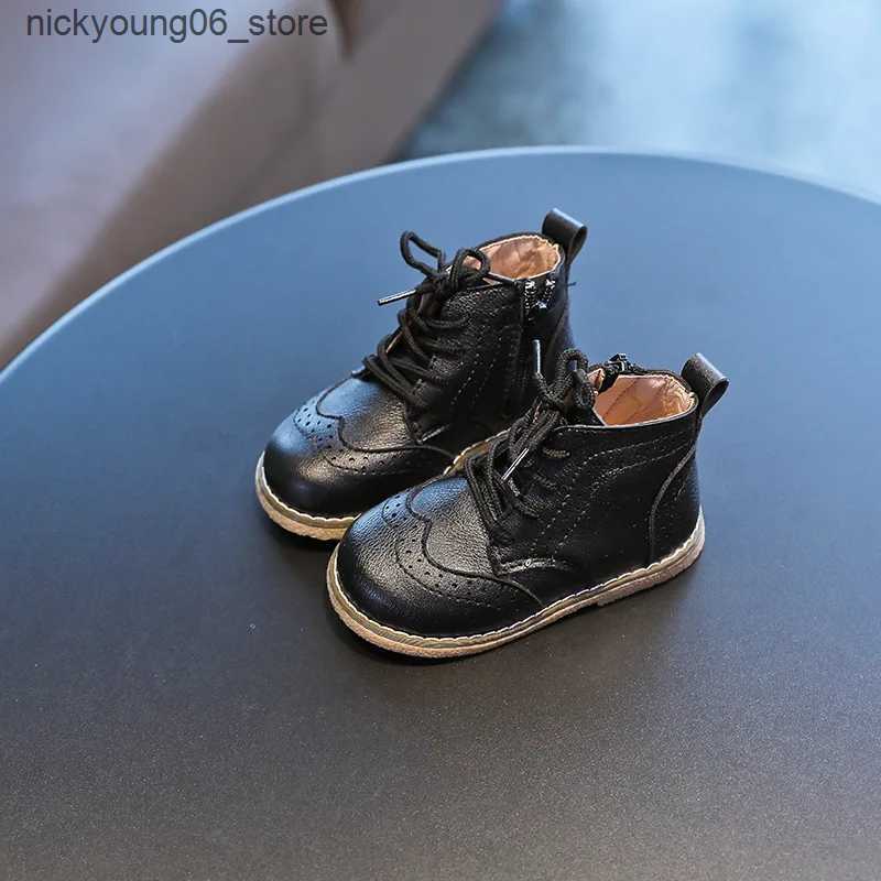 Boots Spring Autumn Girls Leather Shoes Fashion Kids Ankle Boots Solid Color Boys Sneakers Black Brown SMG136 L240910
