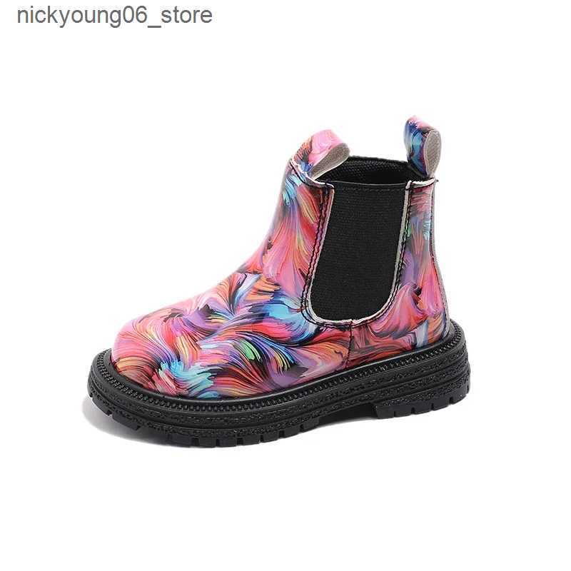 Boots Girls Ankle Boots Kids Chelsea Boots Fashion Flower Prints Rubber Outsole Toddlers Children Fashion Boots 2024 Autumn Winter New L240910