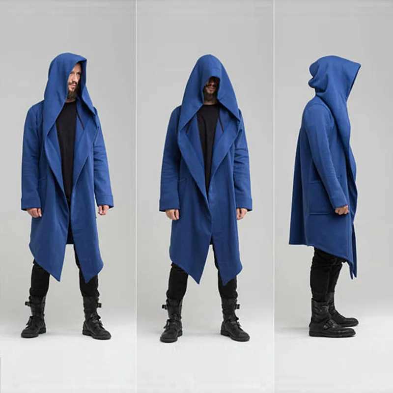 Punk mens long cardigan wool sweater hooded European windproof jacket autumn/winter Cape Town long hooded jacket W241007