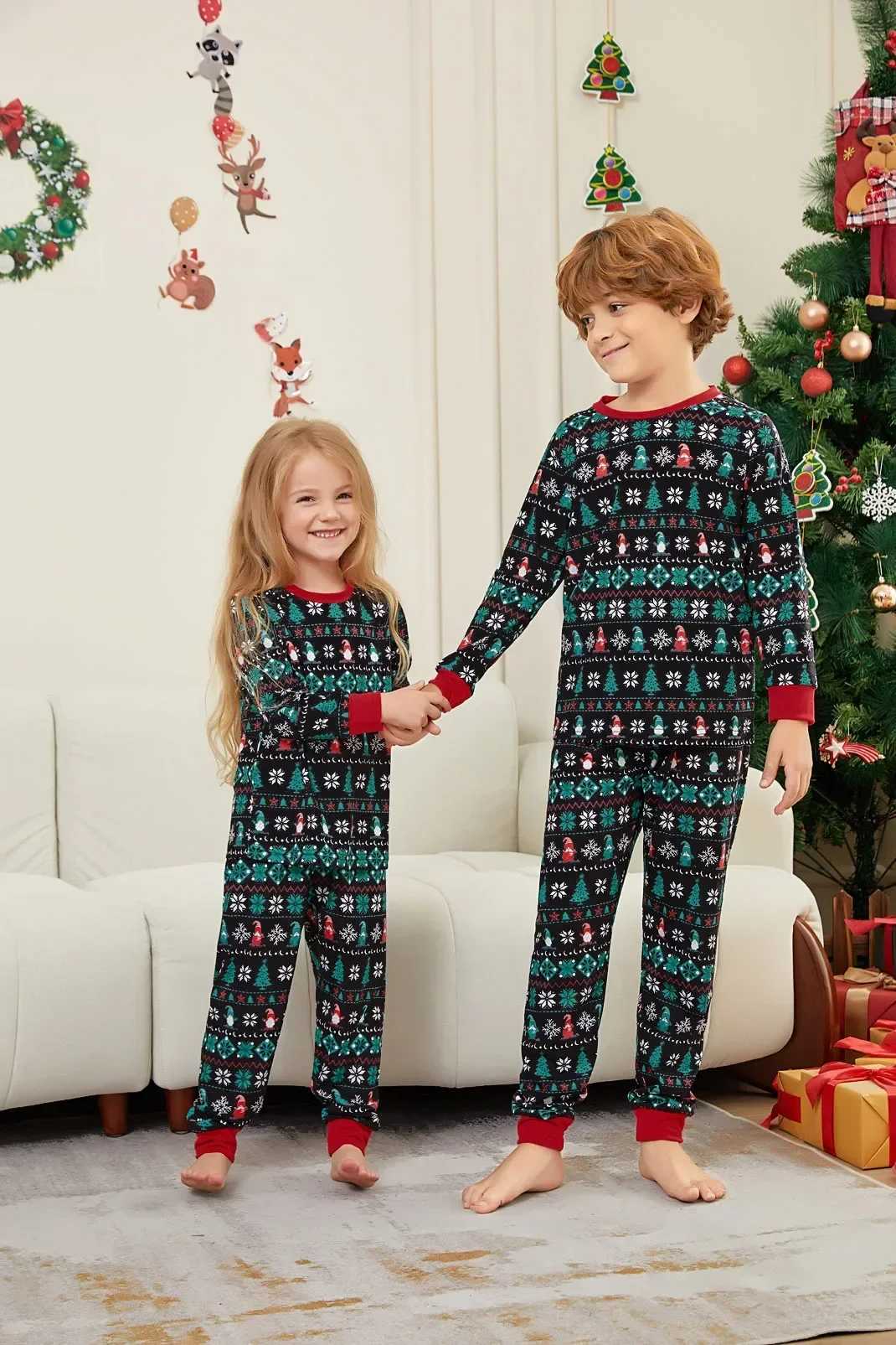 New Arrival Allover Print Christmas Pajamas Set Parent-child Matching Outfits Casual 2 Pcs Suit Baby Dog Romper Xmas Family LookXJ241008
