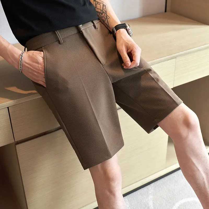 2024 New Trends Summer Solid Color Pocket Mens Zipper Folded Shorts Fashion Simple Edition Casual Knee Length Straight PantsW240713