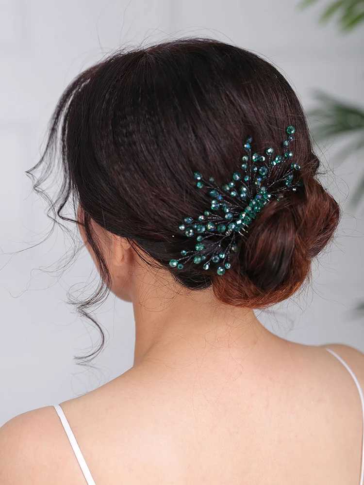 Wedding hairstyle accessories casual headwear green hair comb handmade headwear female brides hair jewelry parties and dances W241007