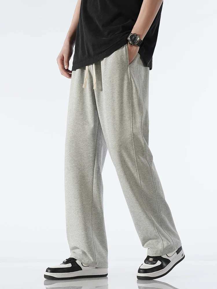Summer Track Pants Men Light Thin Breathable Cotton Straight Sweatpants Drawstring Solid Color Sportswear Loose Home TrousersX241008