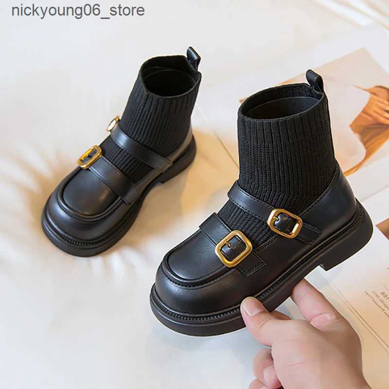 Boots Kids Girls Socks Boots Big Childrens Princess Boots Fashion Lolita Retro Single Ankle Boots New 2024 5 6 7 8 9 10 11 Years L240910