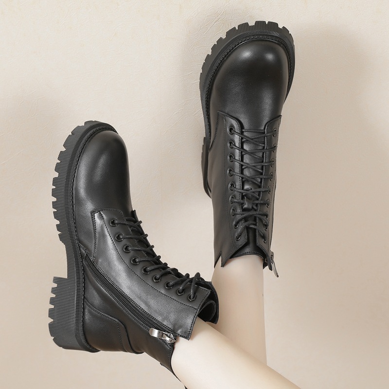 Autumn and winter new handsome British style side zip thick bottom short boots knight boots in the help of leather Martin boots female