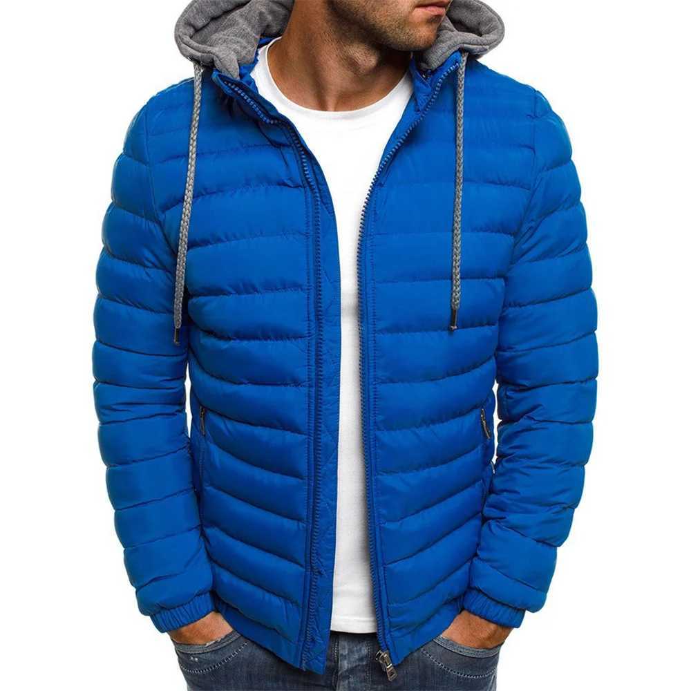 Autumn Winter New Men Cotton Jacket Hooded Thickened Down Coats Solid Color Long Sleeves Zip-Up Jackets Outer Wear jackets 2024XJ241008
