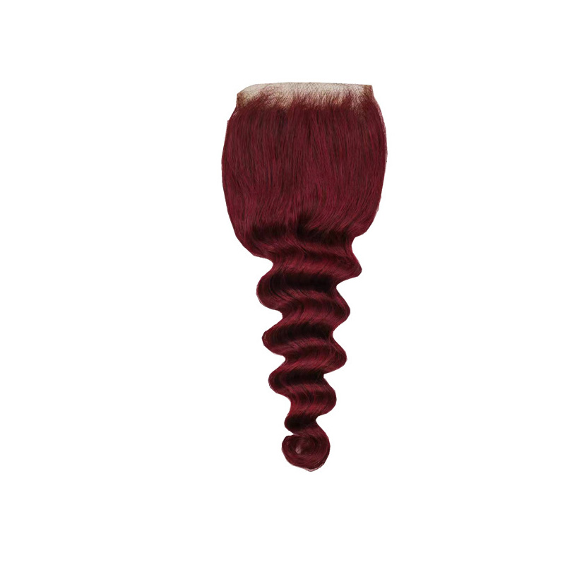 Loose Deep Brazilian 4X4 Lace Closure 99J burgundy Color Free Part Peruvian 100% Human Hair Top Closures 12-24inch