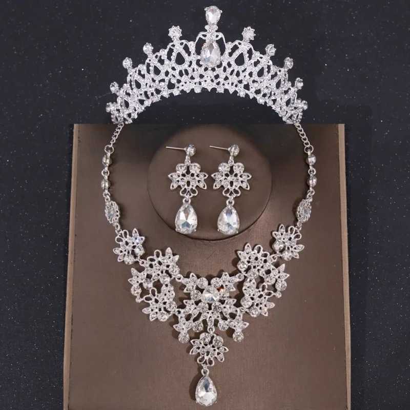 Luxury Crystal Crown Necklace Earring Set Water Diamond Bridal Jewelry Set Bridal Wedding Hair Accessories Jewelry Crown Headpiece Set W241007