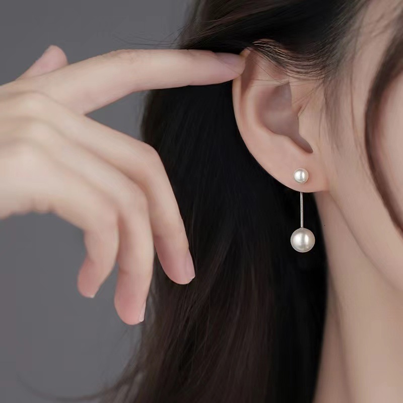 Pure sier needle pearl niche design, high-end feel, women's light earrings, simple and exquisite earrings