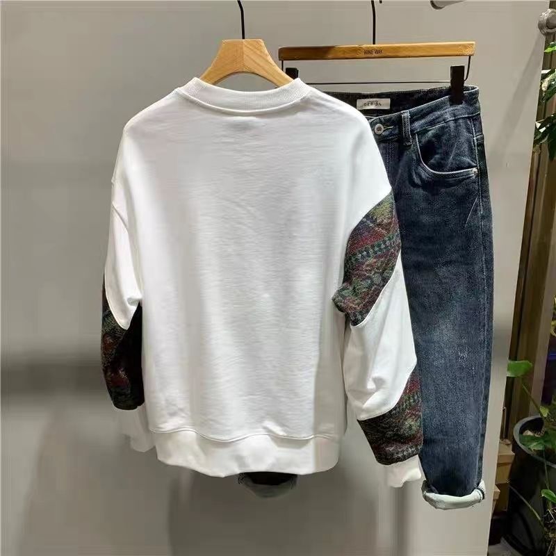 2024 New Designer Winter Splicing Bathroom~Fashionable High end Round Neck Contrasting Bottom