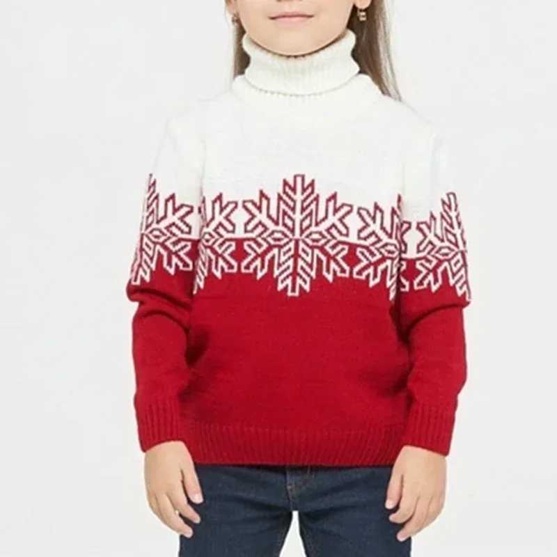 Christmas Family Appearance 2024 New Boys and Girls Turtle Neck Pullflower Sweater Womens Knitted Dress Soft Thick One Piece Knitted W241008