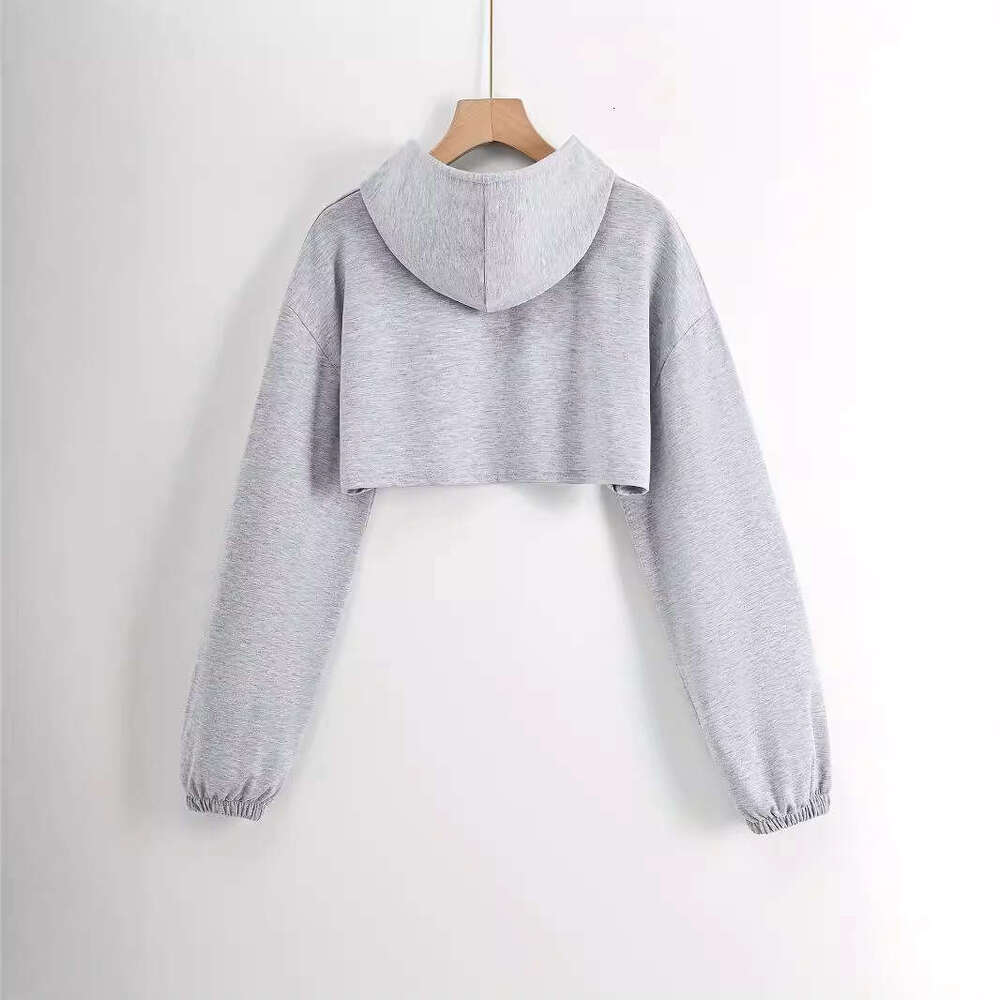 Warehouse thin fish scale fabric 280g hooded short style exposed belly button long sleeved jacket looped sweatshirt