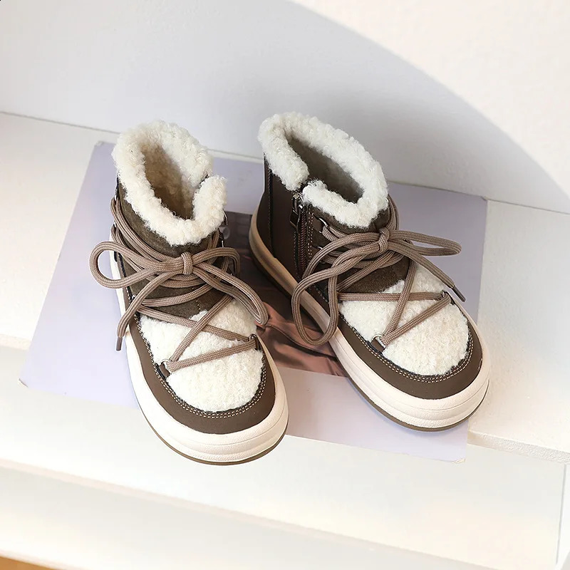 Autumn/Winter Boys and Childrens Boots Warm Plush Rubber Sole Preschool Childrens Sports Shoes Fashion Girls Boots 21-30 240925