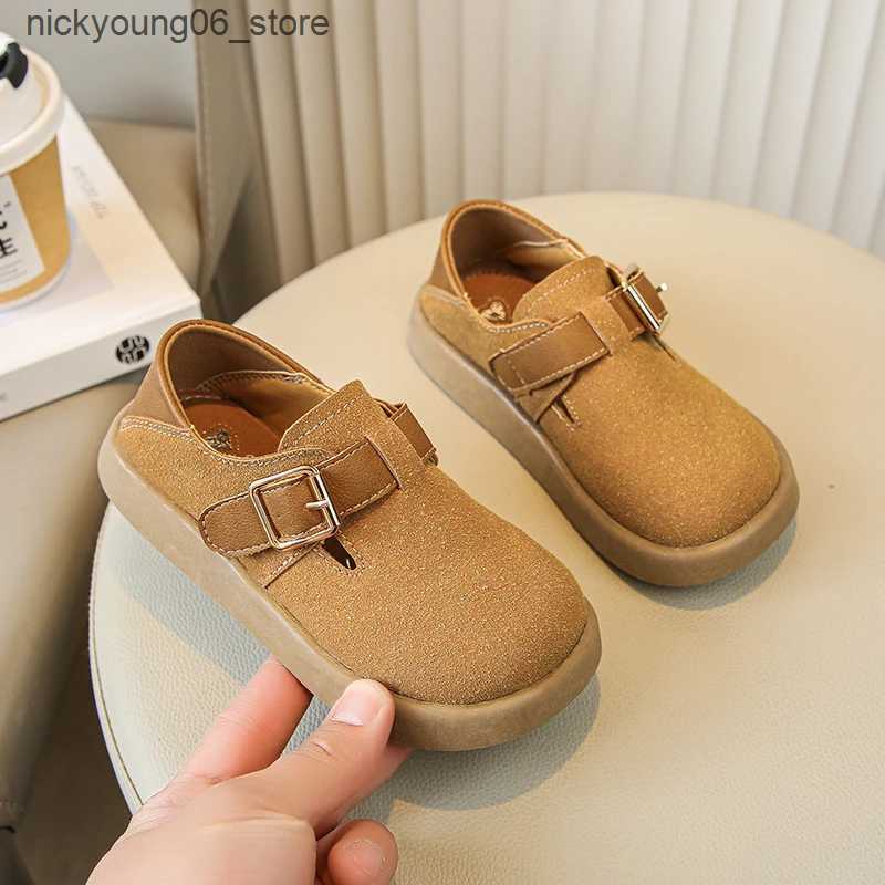 Boots 2024 New Boys Casual Shoes Children Fashion Buckle Round-toe Britain Style Girls Loafers Versatile Breatheable Kids Unisex Shoes L240910