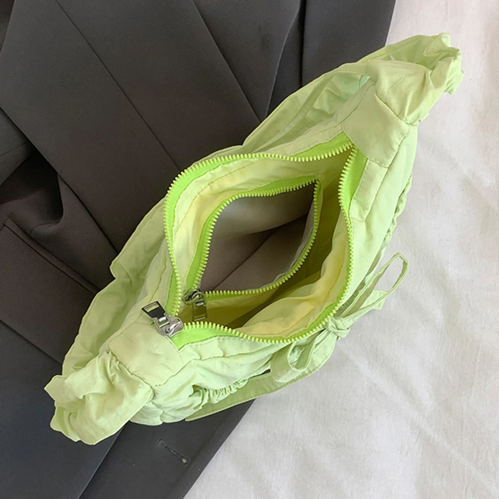 Womens fashionable shoulder bag with Ruched drawstring strap bow simple cross solid color cute sling womens daily handbag 241008