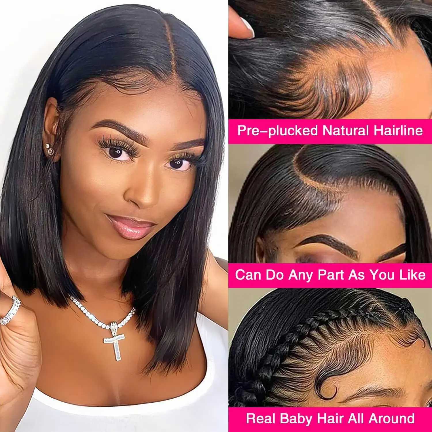 Short Bob Wig Human Hair 180% Density Straight Bob Front Wigs 13X4 HD Lace Frontal Bob Wig Raw Vietnamese Glueless Pre PluckedXJ241008