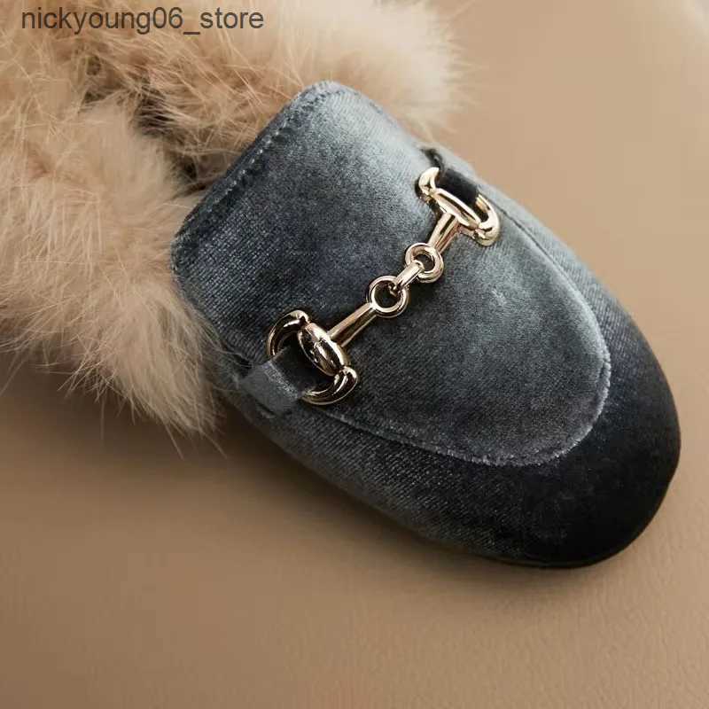 Boots Winter Kids Fur Princess Shoes Baby Girls Velvet Brand Flats Children Slip On Shoes Toddler Fashion Dress Loafers Boys Moccasin L240910